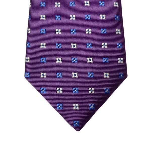 Brooks Brothers Tie Men's Necktie Silk Floral Purple White Stain Resistant - Picture 3 of 6